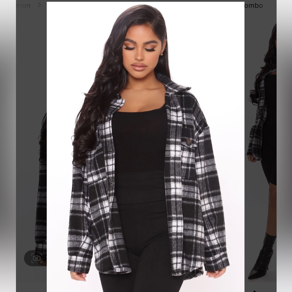 FASHION NOVA CHECK YA LATER FLANNEL TOP MEDIUM NEW WITH TAGS BLACK COMBO